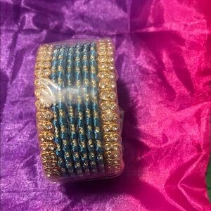 Elegant Gold and Blue Bangle Set